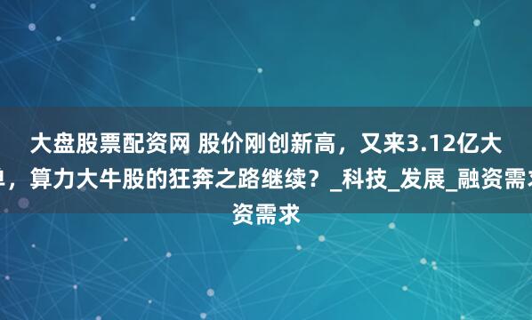 大盘股票配资网 股价刚创新高，又来3.12亿大单，算力大牛股的狂奔之路继续？_科技_发展_融资需求